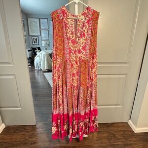 FREE PEOPLE Pink Floral front lace maxi dress SZ S